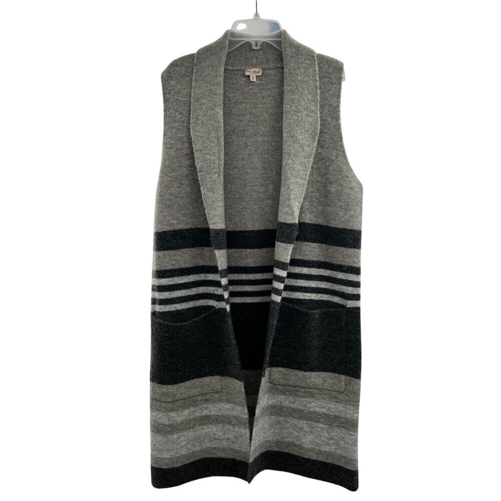 Hem & Thread Women's Sleeveless Knit Cardigan Gray/Black Stripe Size Medium